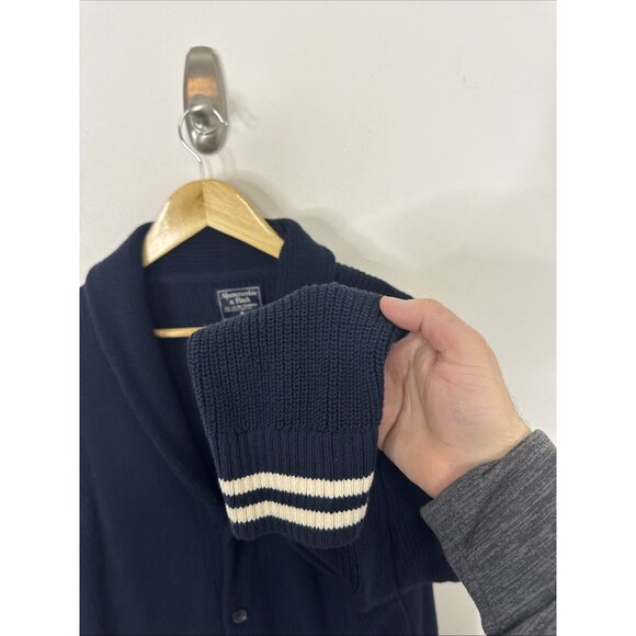 Abercrombie Fitch Cardigan Sweater Mens XL Varsity College Navy Blue - Picture 2 of 5